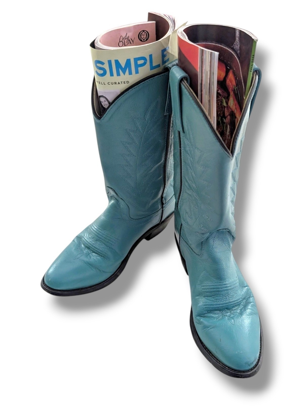 Vintage Old West Turquoise Leather Women's Heeled Cowboy Boots, Size 050 (5.5) - Picture 3 of 13